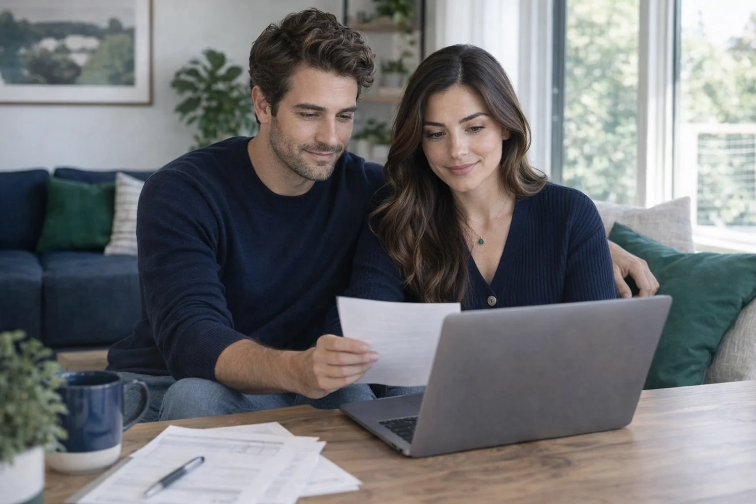 Couple reviewing their finances for the article: How Long After Bankruptcy Can I Buy a House? Mortgage Waiting Periods + a 6–12 Month Ready-to-Buy Plan